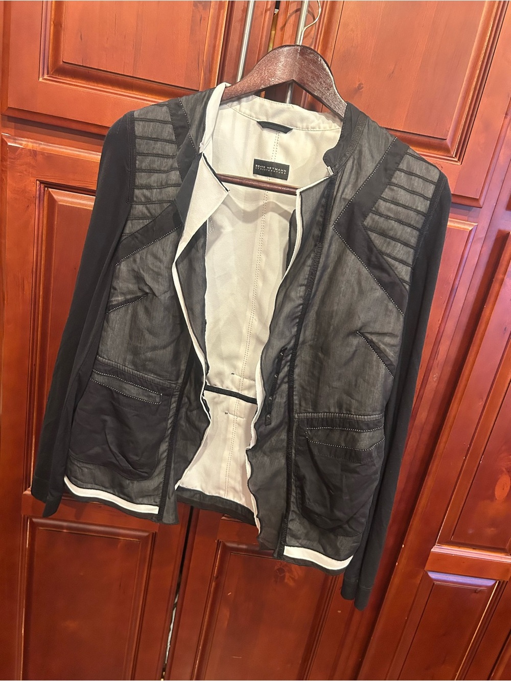Beate Heymann Black Mixed-Media Jacket with Contrast Lining - S/M